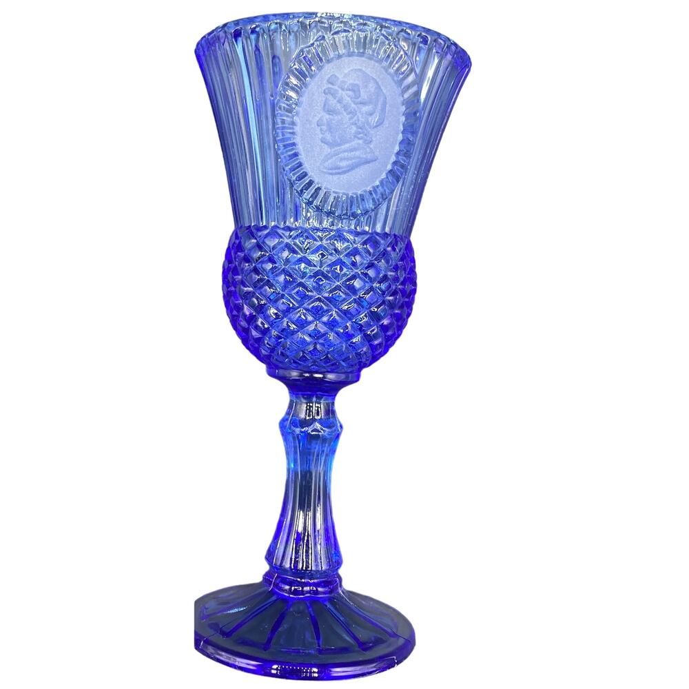 set 4 VTG Cobalt Blue Fostoria Cameo George/Martha Washington Wine Goblets - Picture 6 of 10